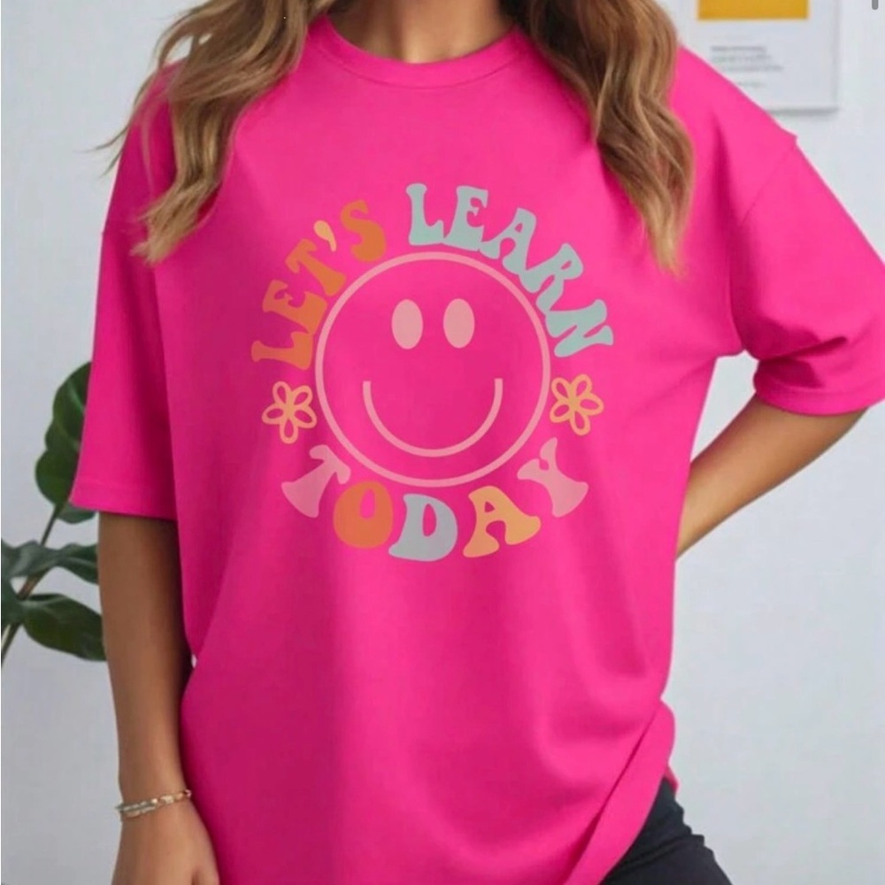 SHEIN Pink Graphic Tee - Let's Learn Today